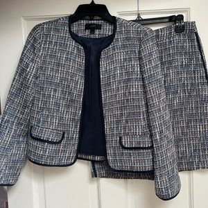 J Crew blue and white tweed suit